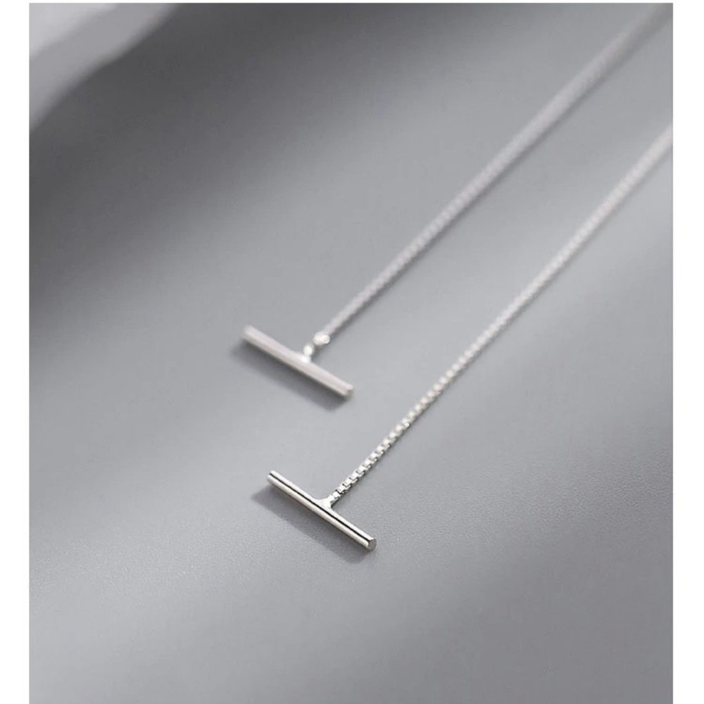 *NEW 925 Sterling Silver Bar Chain Drop Earrings - Picture 2 of 8